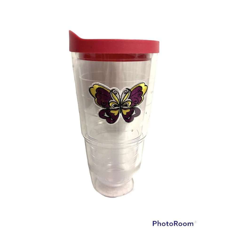 TERVIS Tumbler Embroidered Butterfly Purple yellow Slide Lid 24oz